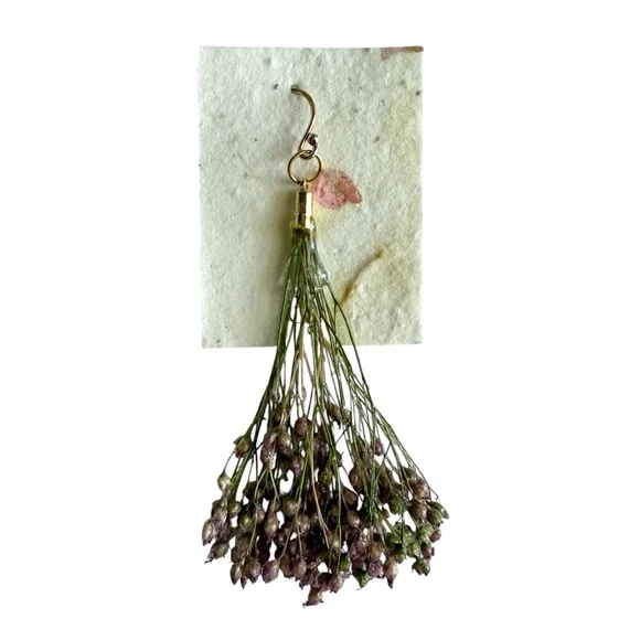 Dauphinette Preserved Flower Earrings Buttercup Rosebud Purple Wisteria - Picture 6 of 9